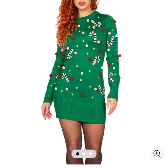 WOMEN'S POP OF PEPPERMINT SWEATER DRESS - Picture 3 of 3